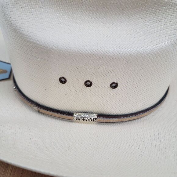 Stetson 10x Spartan Natural Straw Round Oval Western Cowboy Hat 7 1/4 NWD - Picture 2 of 16